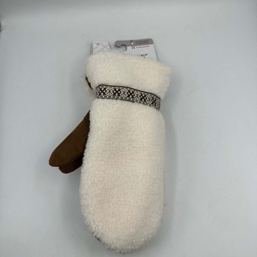 Isotoner Women’s Mittens Sherpa Beige Brown SmartTouch OSFM NWT